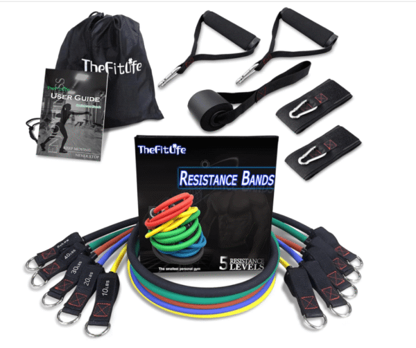 TheFitLife Exercise Resistance Bands with Handles - 5 Fitness Workout Bands Stackable up to 110/150/200/250/300 lbs, Training Tubes with Large Handles, Ankle Straps, Door Anchor, Carry Bag