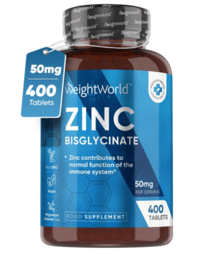 High Strength Zinc Tablets 50mg – 400 Vegan Zinc Bisglycinate Tablets 6+ Months Supply – High Absorption Zinc Supplements for Skin, Hair and Nail - Immunity Supplements for Men & Women